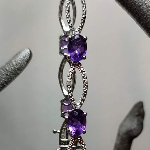 Amethyst & 925 Silver Bracelet Women's Jewelry Elegant Gift Purple Aquarius - Picture 2 of 3
